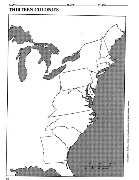 A blank map of the 13 colonies